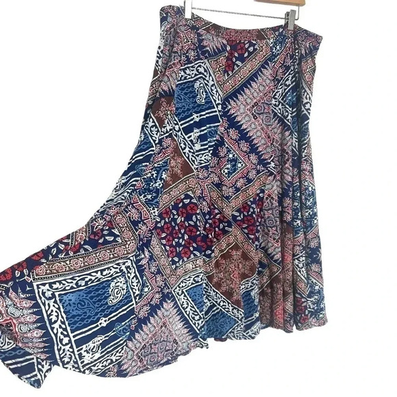 Coldwater Creek XL Skirt multicolor boho patchwork print long elastic waist Boho - Picture 2 of 6